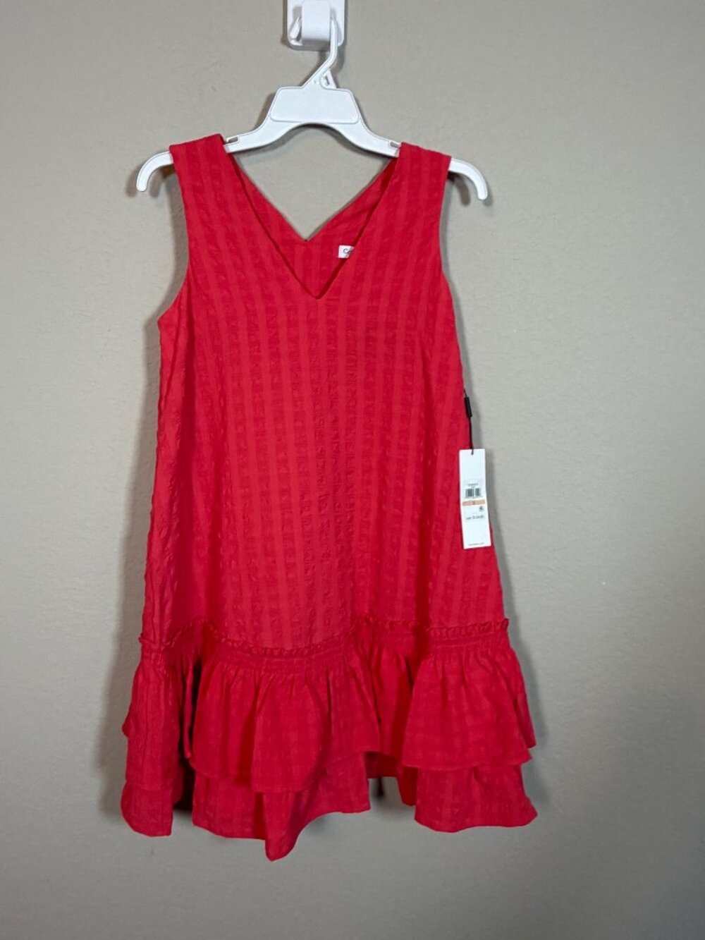 NWT Calvin Klein Babydoll Ruffle Short Dress V-Neck Sleeveless Coral sz 2
